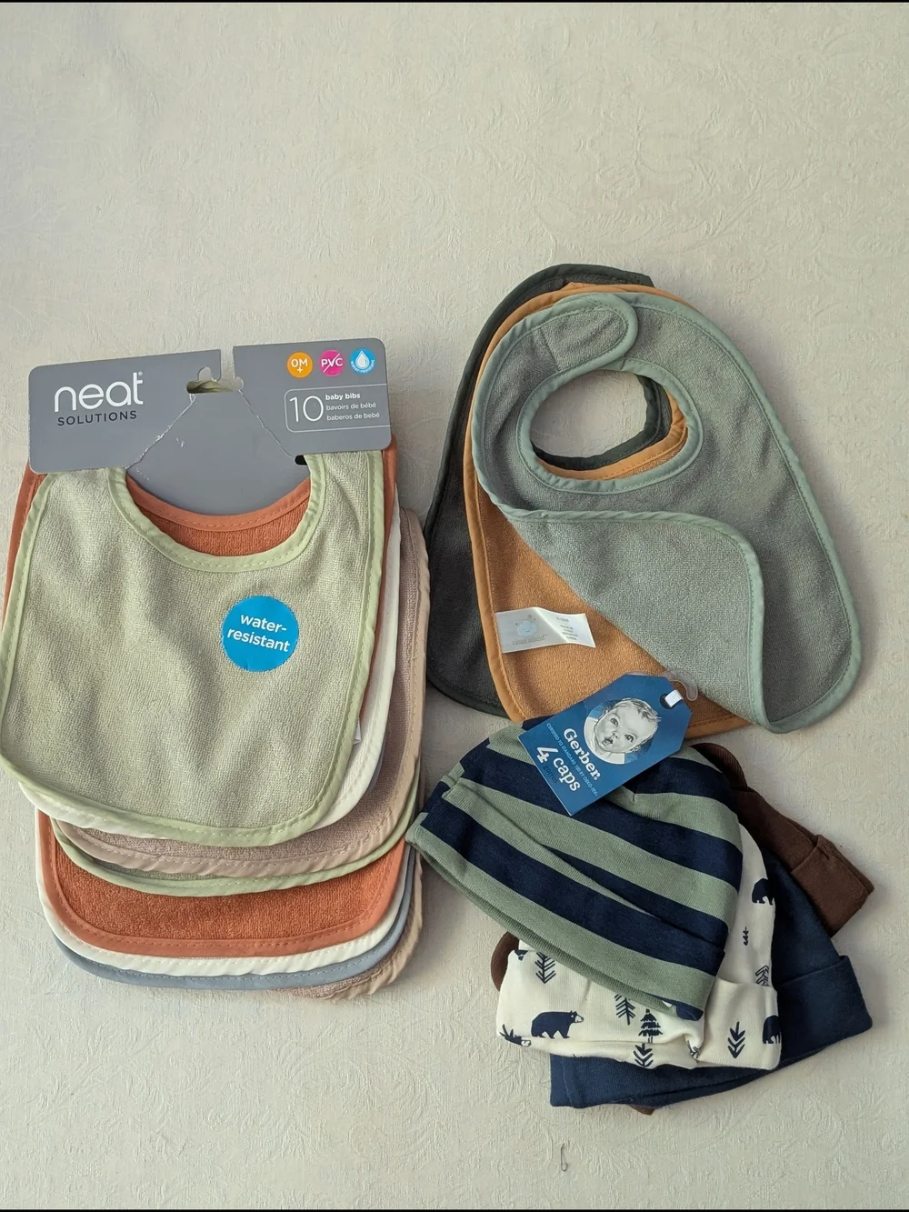 Lot Neat Solutions Water Resistant Baby Bibs, 10 Pack, Multicolor